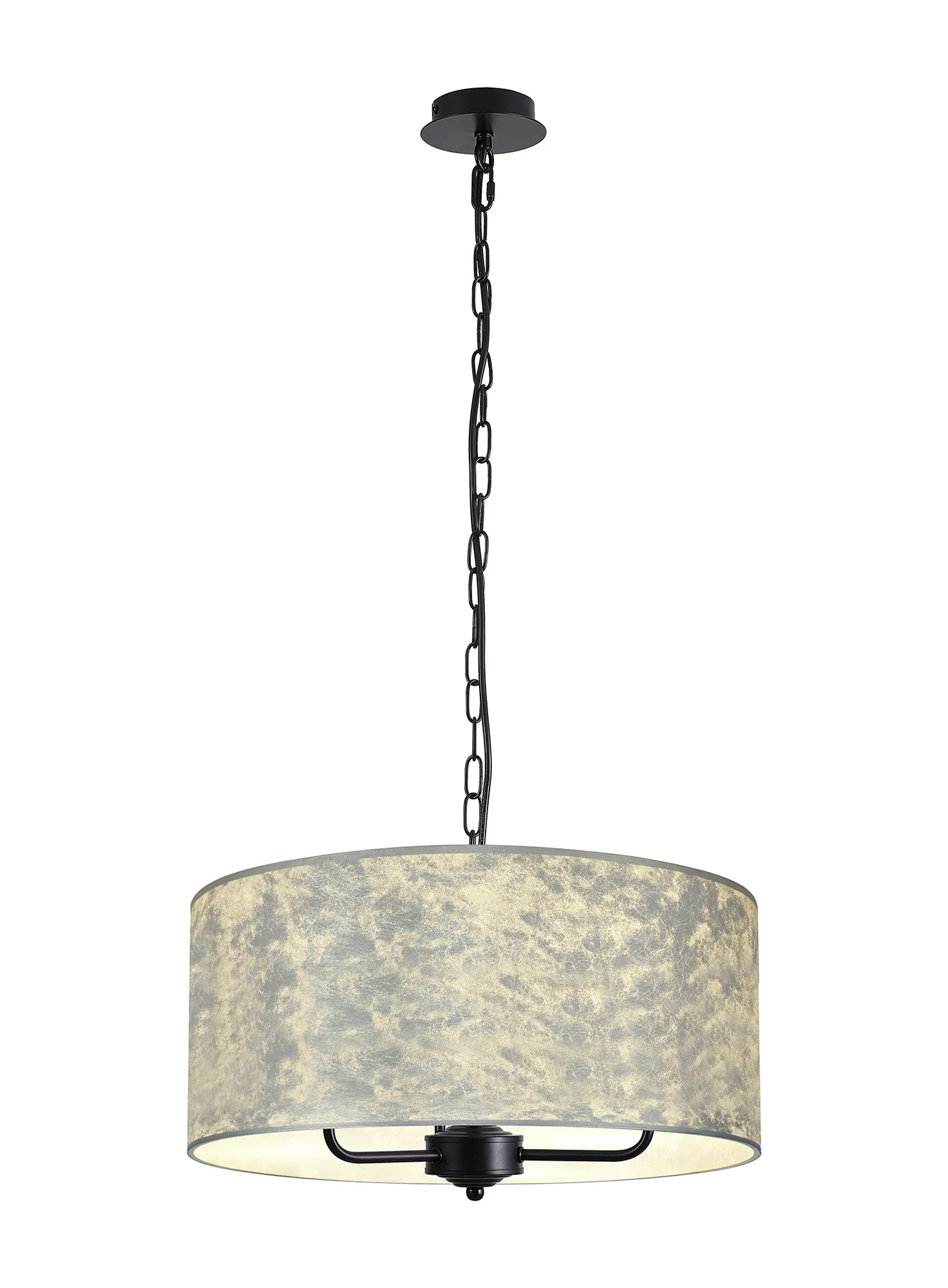 DK1042  Banyan 50cm 3 Light Pendant Matt Black; Silver Leaf